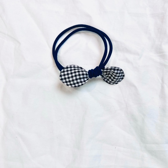 FWP Adorable blue and white gingham bow navy elastic hair tie - Picture 1 of 1